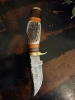 Deer Antler Damascus knife with sheath