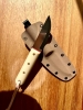 Handmade Bushcraft Scandi Grind Knife with N690 (62 HRC cryo) Steel Knife Blade & ivory canvas Micarta handle. Perfect Knife for Outdoors.