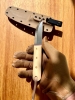 Handmade Bushcraft Scandi Grind Knife with N690 (62 HRC cryo) Steel Knife Blade & ivory canvas Micarta handle. Perfect Knife for Outdoors.