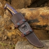 AUS 10 Steel Handmade Skinner W Steel Bolster Blue Pine Cone Handle & Genuine Cow Leather Sheath