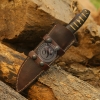 TANTO D2 Tool Steel Hammered Knife & Black Stick Micarta Handle W Genuine Cowhide Leather Sheath