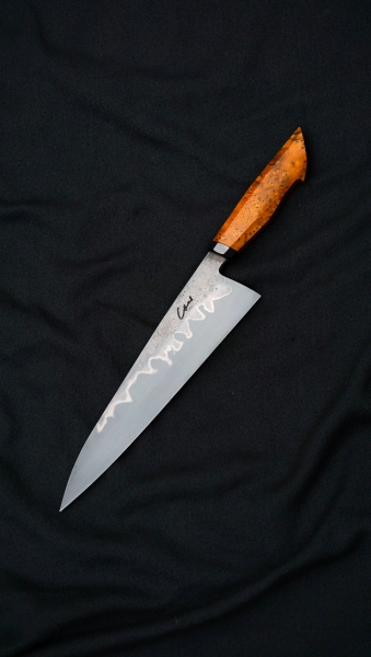 Chef knife 22 cm. 26c3 honyaki. Cheeseburl, copper.