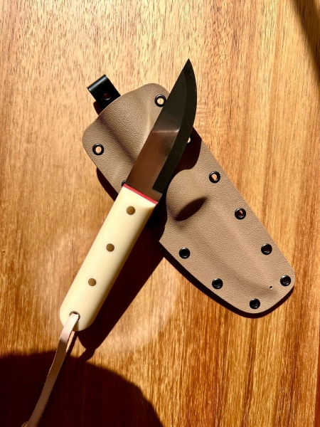 Handmade Bushcraft Scandi Grind Knife with N690 (62 HRC cryo) Steel Knife Blade & ivory canvas Micarta handle. Perfect Knife for Outdoors.