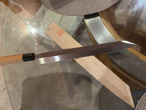 Yoshihiro White No.2 Honyaki Wave-Art AWHY Water-Quenched Japanese Chef's Kiritsuke-Yanagiba(Sashimi) 300mm with Saya Sheath and Yew Handle
