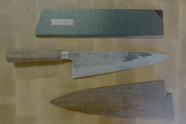 Radiona Wa Handle Gyuto Semi Integral Apex Ultra Wrought Cladding and Wooden Saya