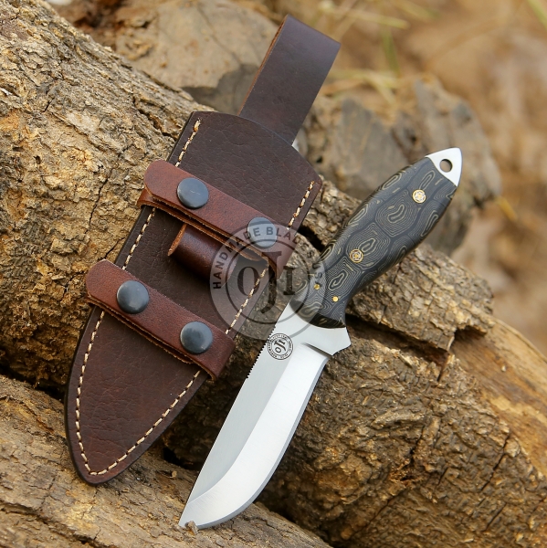 TACTICAL DC 53 Steel EDC Handmade Hunting Knife W Black Micarta Handle Genuine Cowhide Leather Sheath