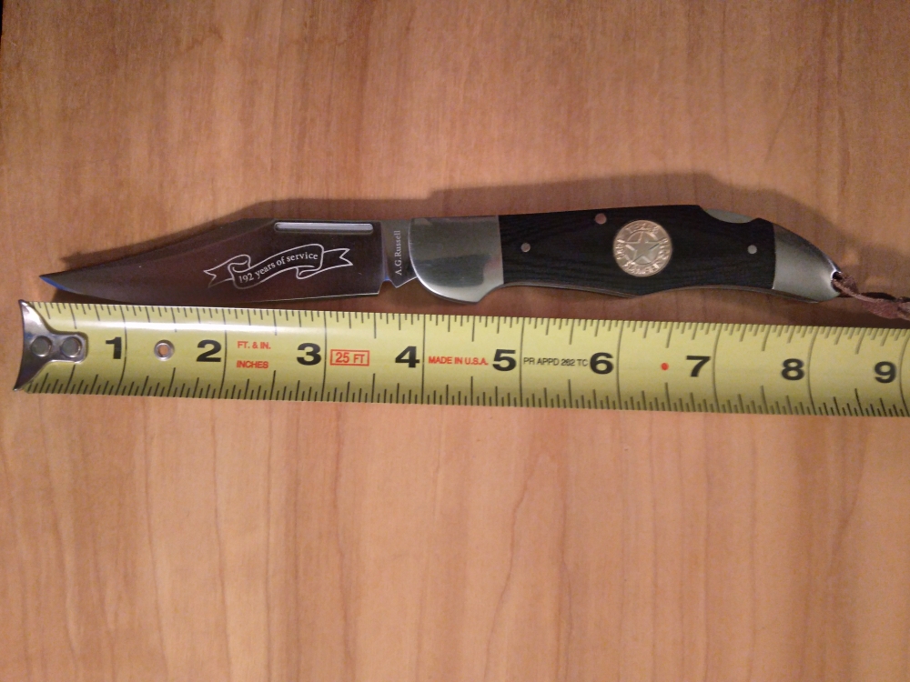 2015 A.G. Russell Texas Ranger Folding Knife 192 Years of Service with Belt Sheath