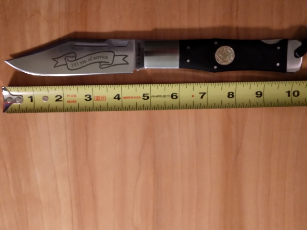 2014 A.G. Russell Texas Ranger Folding Knife 191 Years of Service with Belt Sheath
