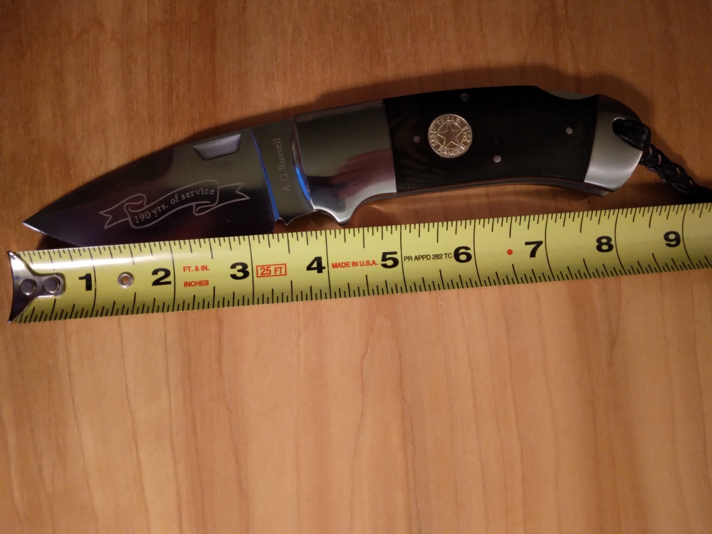2013 A.G. Russell Texas Ranger The Beast Folding Knife 190 Years of Service with Belt Sheath Very Nice