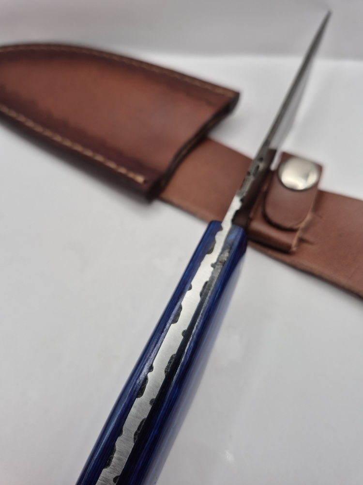 NEW!!! Handmade Damascus Steel Collector Knife – Blue Wooden Handle with Sheath