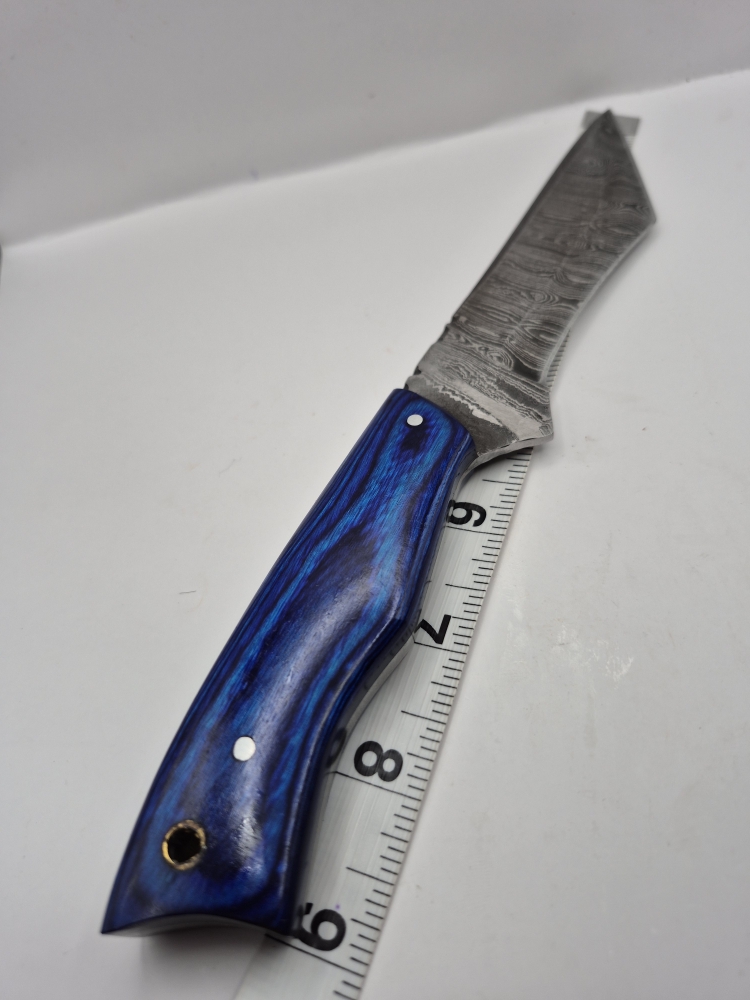 NEW!!! Handmade Damascus Steel Collector Knife – Blue Wooden Handle with Sheath