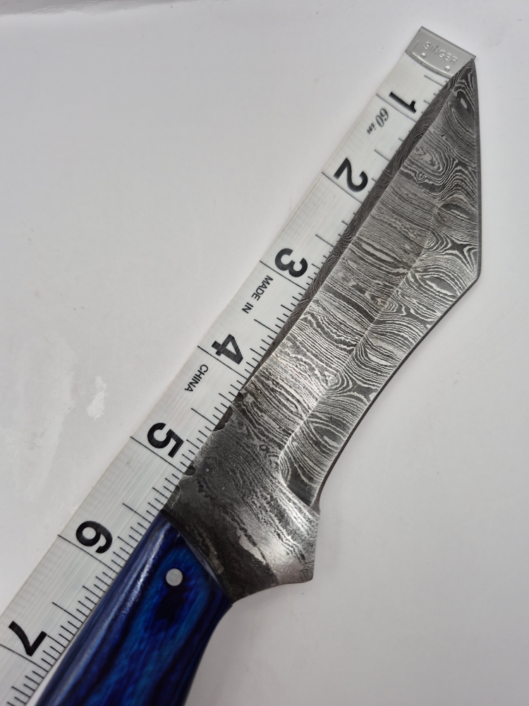 NEW!!! Handmade Damascus Steel Collector Knife – Blue Wooden Handle with Sheath