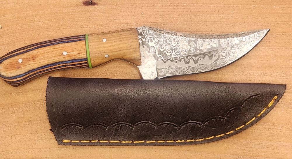 8 Inch Damascus Fixed Blade Knife W/ Sheath