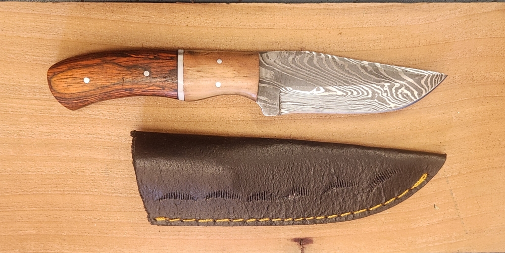 8 Inch Damascus Fixed Blade Knife W/ Sheath