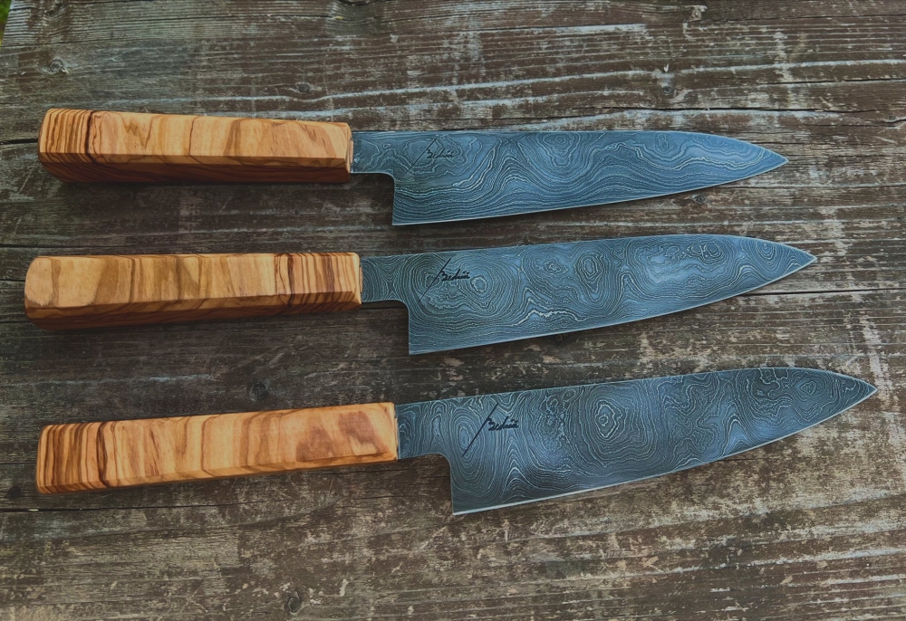Handmade damascus gyutos made in Czech Republic