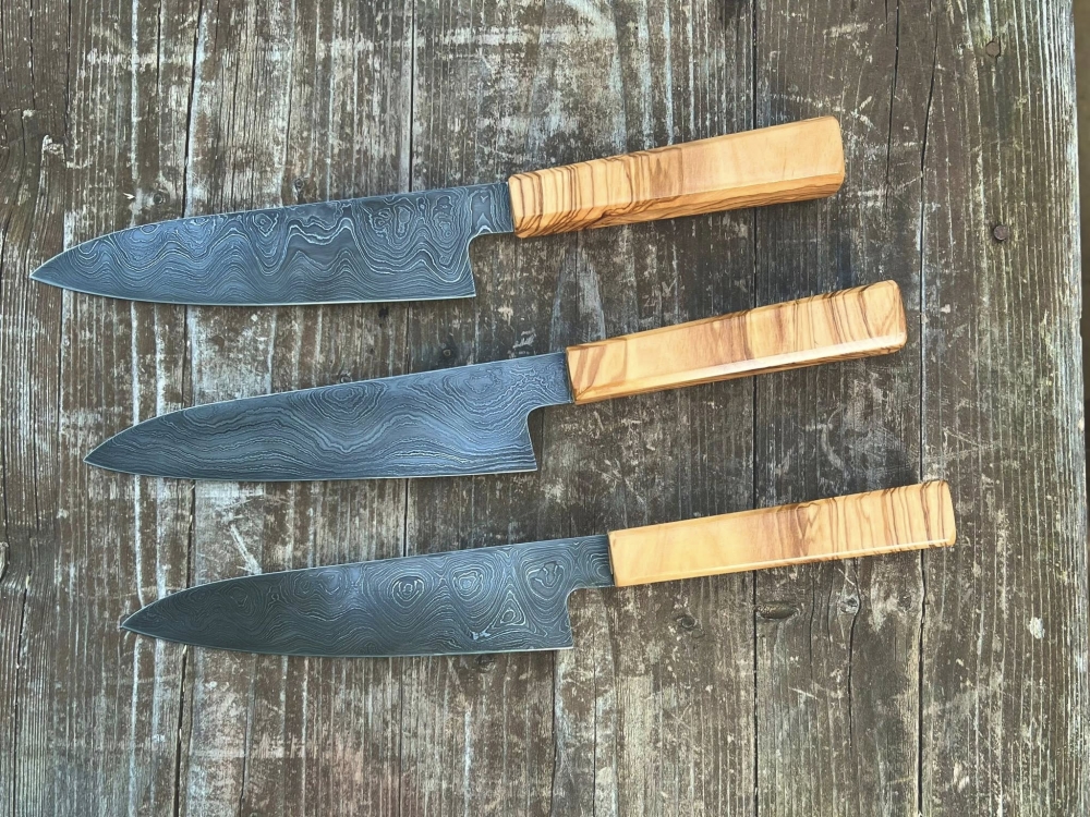 Handmade damascus gyutos made in Czech Republic