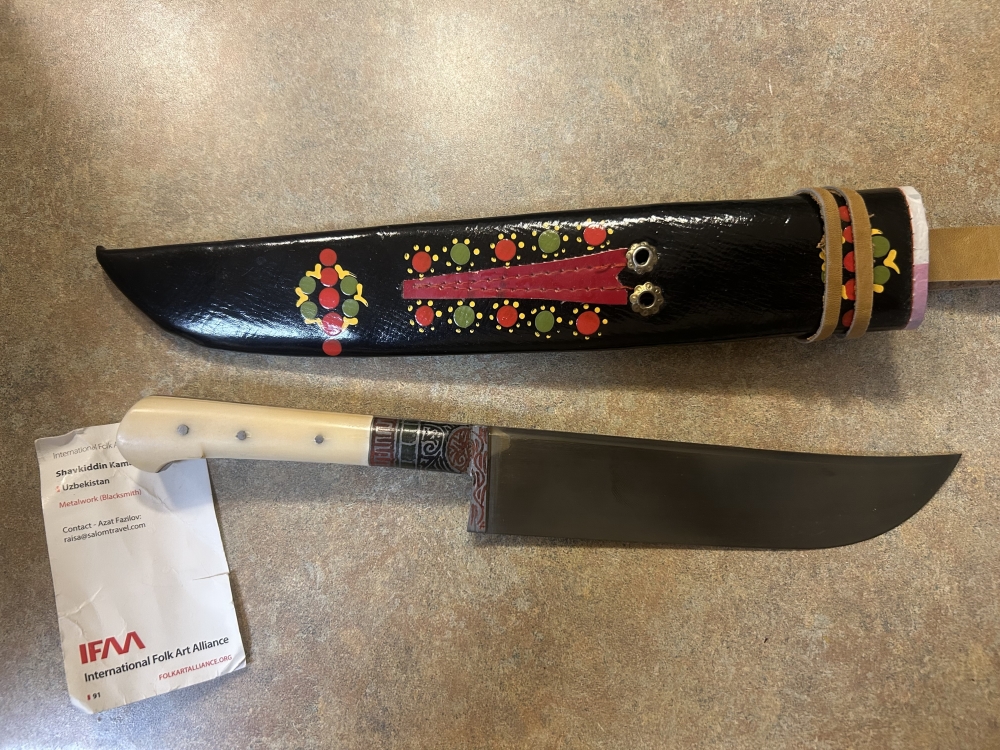 Hand-forged and hand-painted collectible knife and sheath