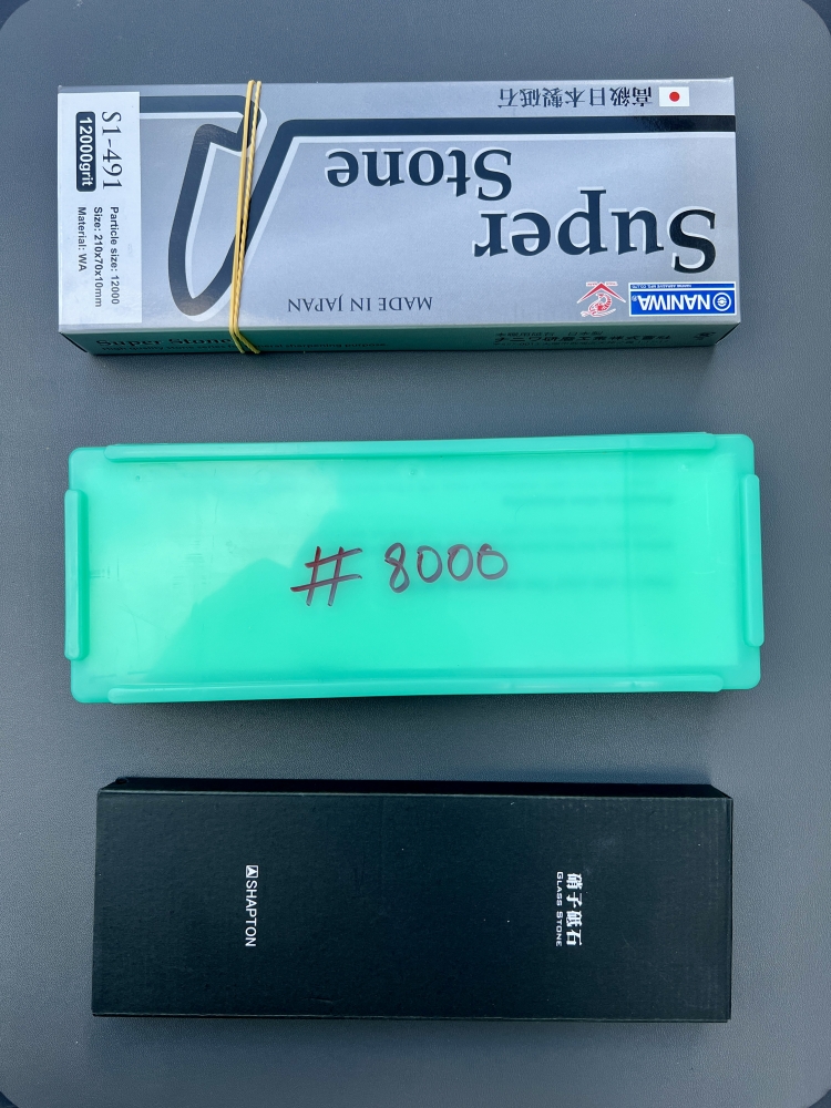 Shapton Glass 4k, Shapton Pro 8k, Naniwa Super 12k + free strop