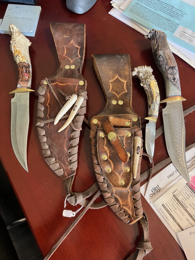 LINDA PETREE DECORATED SCRIMSHAW HUNTING KNIFE