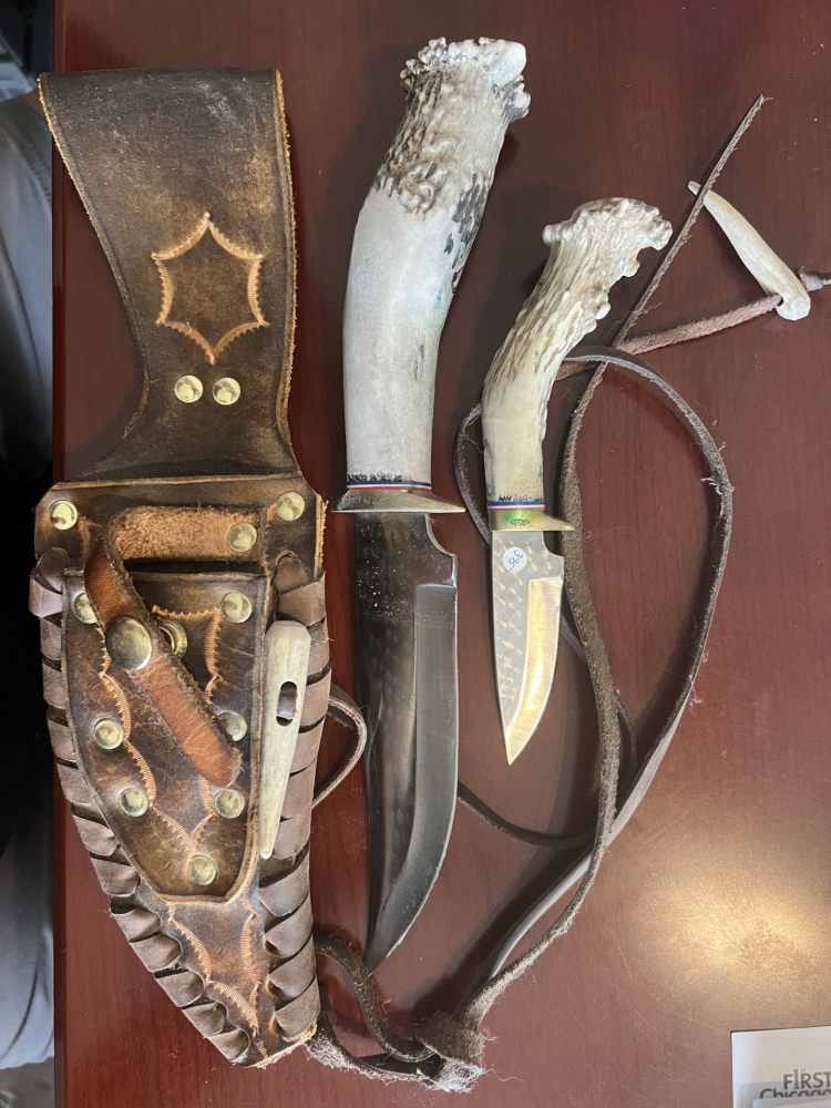 LINDA PETREE DECORATED SCRIMSHAW HUNTING KNIFE