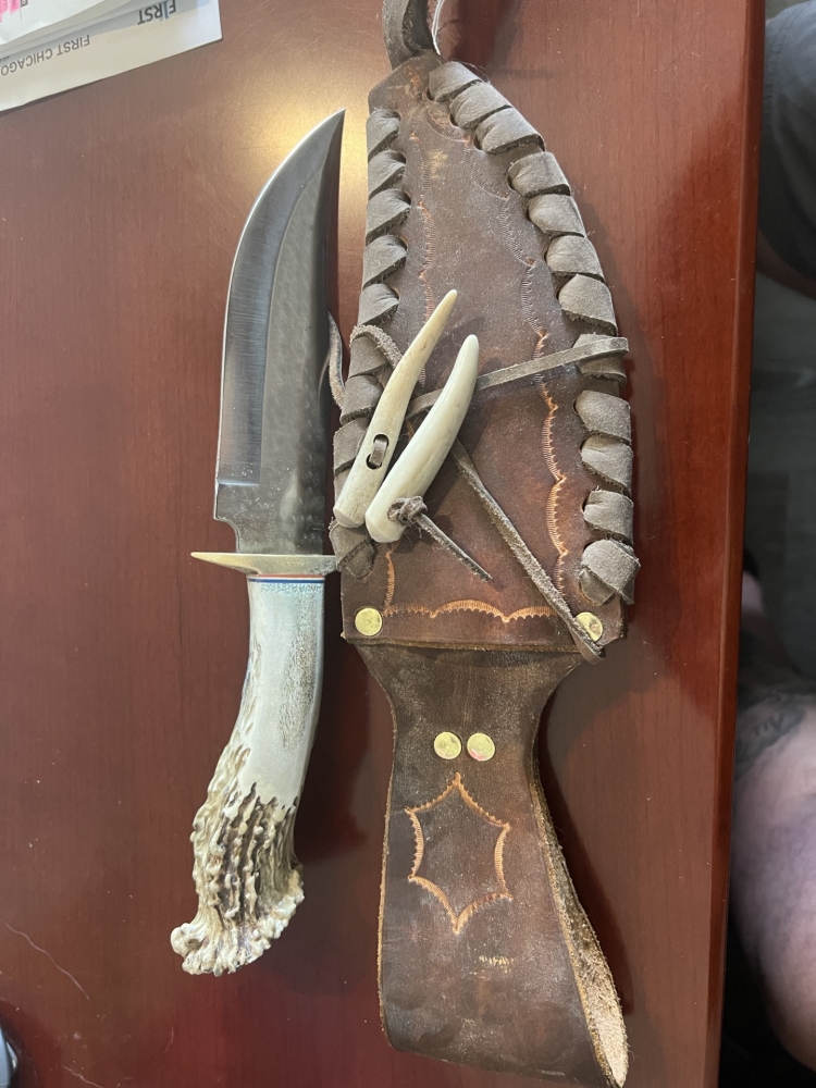 LINDA PETREE DECORATED SCRIMSHAW HUNTING KNIFE