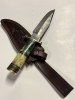 HAND-FORGED DAMASCUS STEEL FIXED BLADE HUNTING KNIFE WITH LEATHER SHEATH