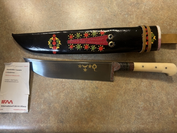 Hand-forged and hand-painted collectible knife and sheath