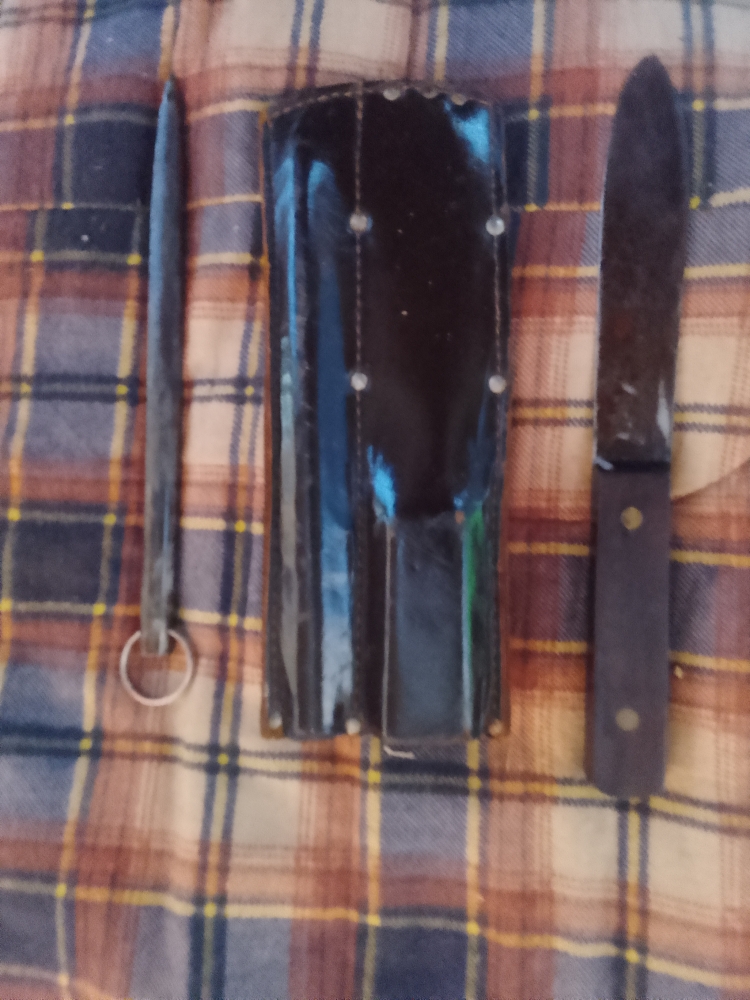 Antique 1800s John Russell wood sticking knife made on order with matching steel in leather sheath Sheffield England 
