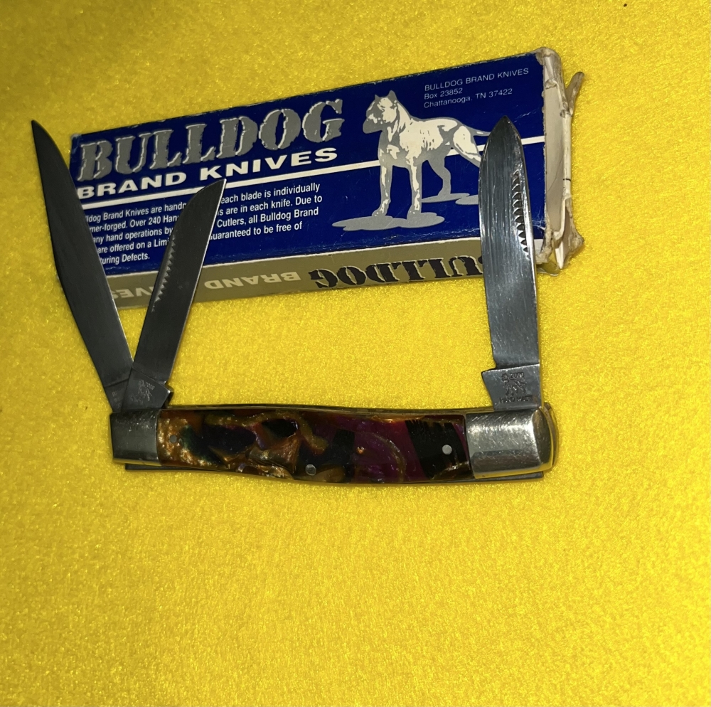 VTG 2000 BULLDOG BRAND PURPLE SWIRL CELLULOID STOCKMAN KNIFE