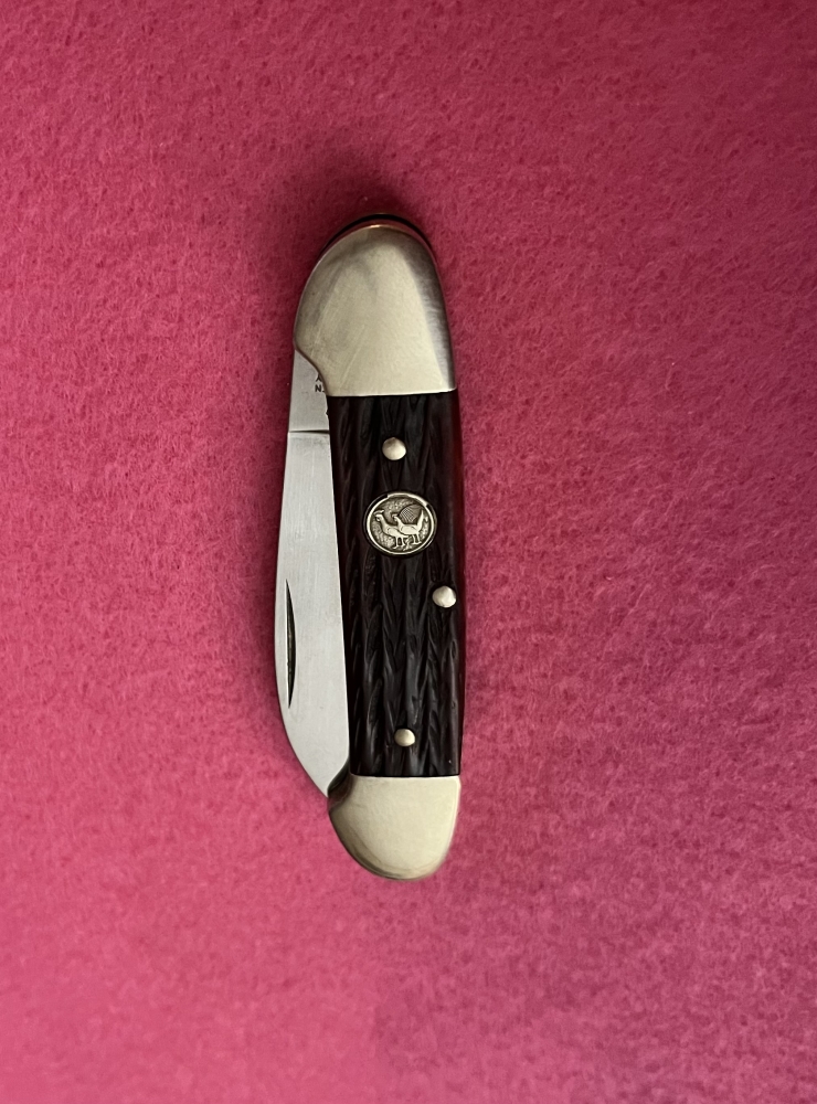 VINTAGE HEN & ROOSTER SOLINGEN 352-BS DARK RED JIGGED BONE CANOE 2-BLADE KNIFE