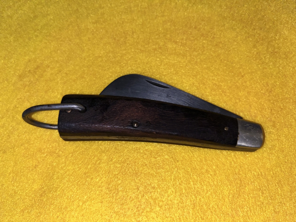 VINTAGE WOOD HANDLE SCHRADE WALDEN #136 HAWKBILL FOLDING KNIFE MADE IN NY USA