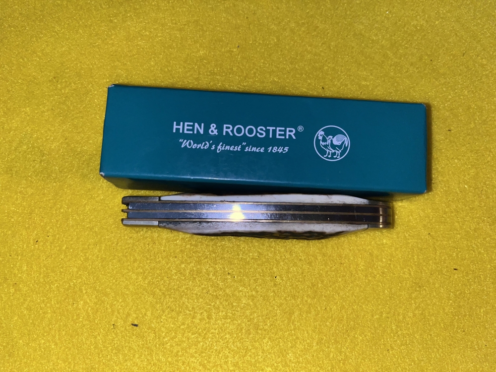 NOS HEN & ROOSTER 312 DEER STAG/DAMASCUS FOLDING KNIFE SPAIN