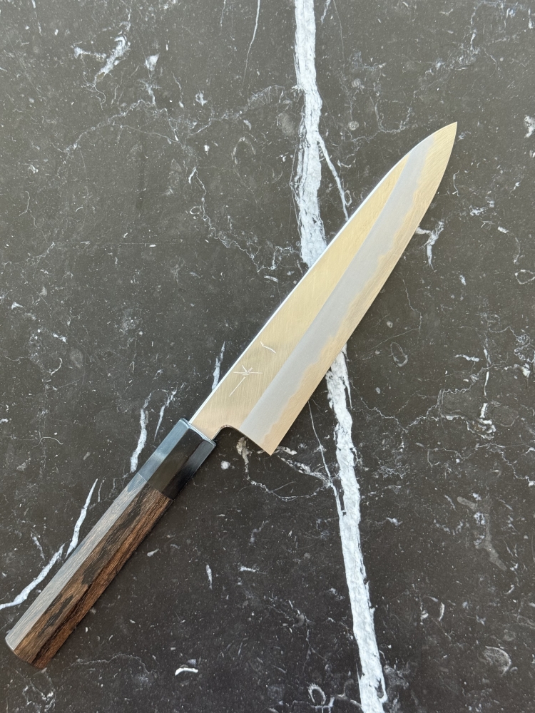 Hitohira Tanaka Kyuzo Blue #1 Migaki Gyuto 210mm w/ Ziricote Handle
