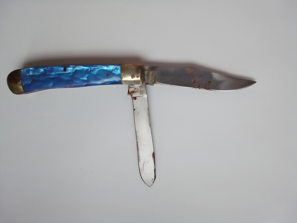 VINTAGE OLD RAM FREE MASON \"LET THERE BE LIGHT\" 2 BLADE FOLDING KNIFE