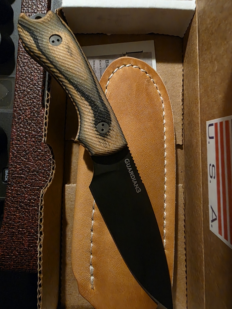 Brand NIB M390 Bradford Guardian 3 Black DLC 3D \"Wood\" G10 Scales & Sheath