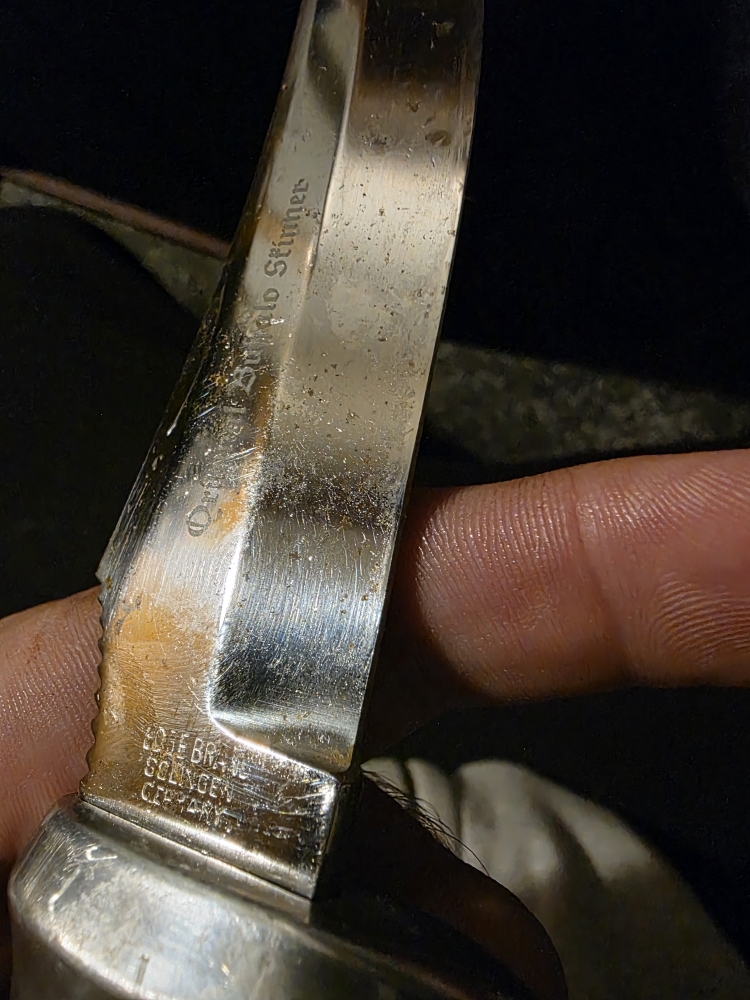 Vintage 1950's Solingen, Germany Edge Brand Stainless Stag Bone Handle Buffalo Skinner 4.25\" Fixed Blade