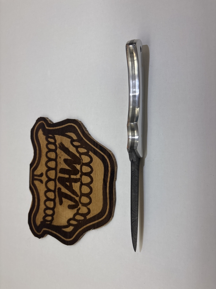Aluminum and Damascus 8.5” custom knife 