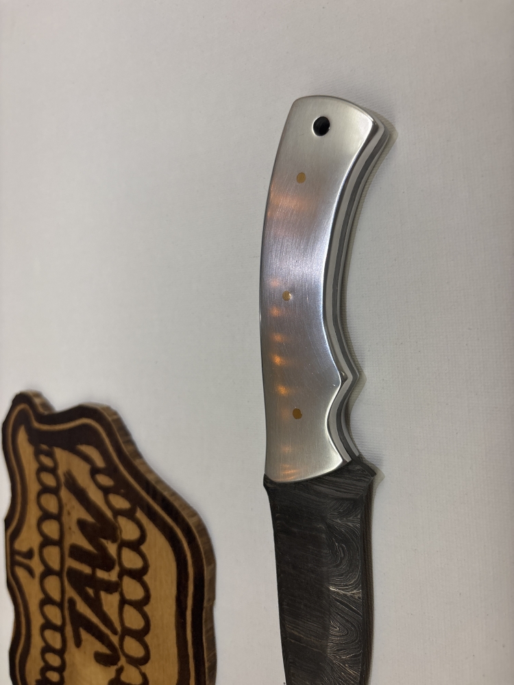 Aluminum and Damascus 8.5” custom knife 