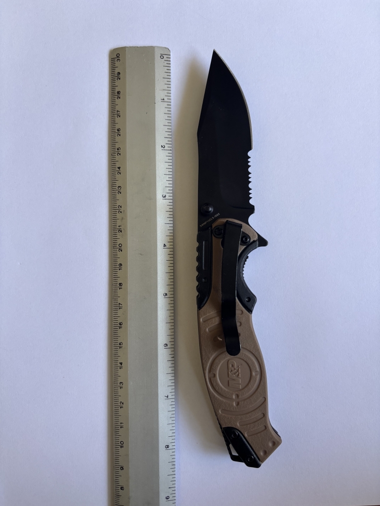 Smith & Wesson M&P SWMP13GLS-1022 — Tan Handle, Partially Serrated Black Blade, Liner Lock