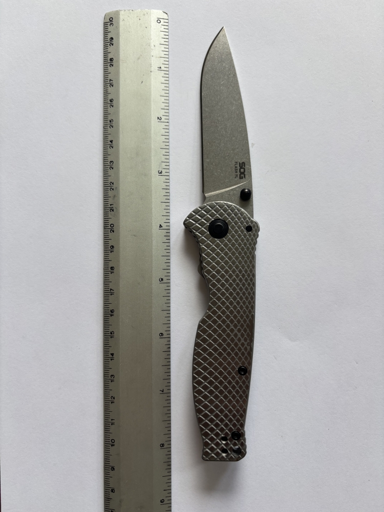 SOG Flash FL Folding Knife – Stainless Steel Handle, Stonewash 8Cr13MoV Blade, Frame Lock