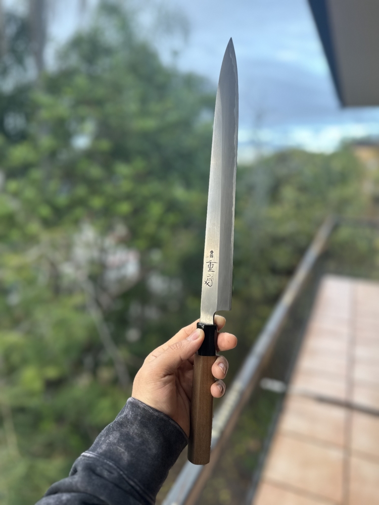 Shigefusa Kasumi Yanagiba 300mm and Kitaoka White 1 Damascus Deba 180mm