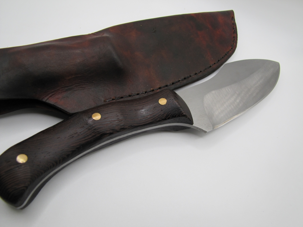 1095 high carbon steel drop point camp knife with natural wedge wood handle