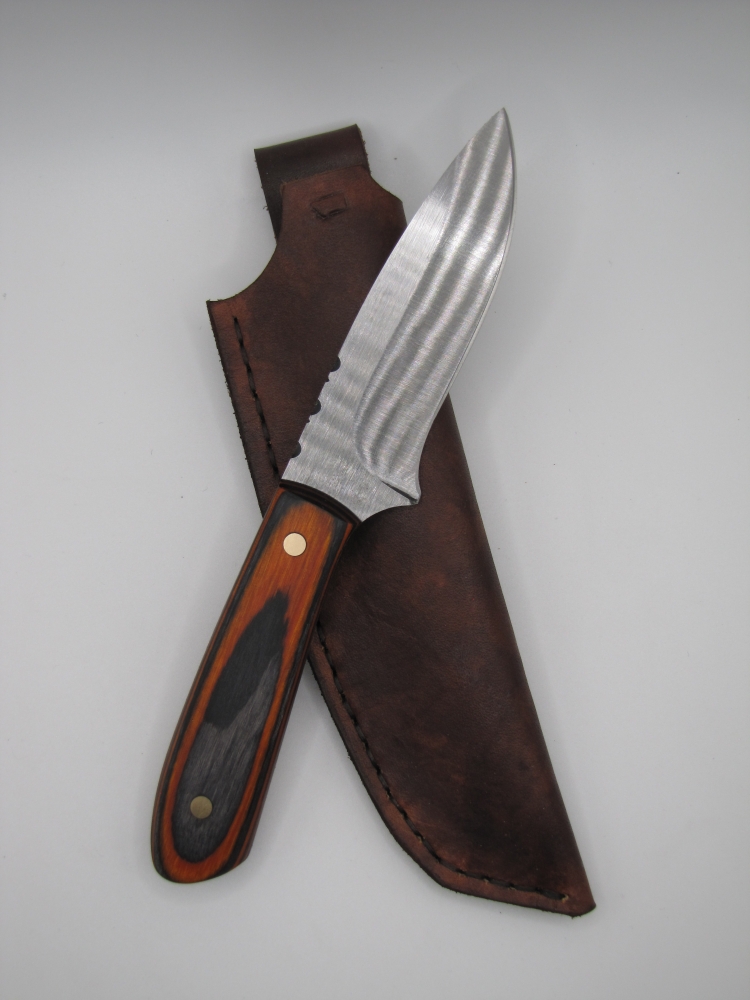 drop point utility knife 1095 highcarbon steel with a orange an black dymalux handle