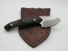 1095 high carbon steel caping knife with a drop point with natural wood handles