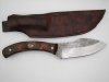 1095 high carbon steel camp knife with a walnut and black dymalux handle