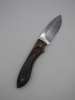 1095 high carbon steel drop point skinner with black olive walnut camo dymalux handle