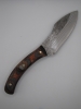 1095 high carbon steel camp knife with a walnut and black dymalux handle