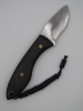1095 high carbon steel drop point skinning knife with a black micarta handle