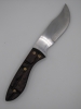 1095 high carbon steel clip point skinning knife with a brick like walnut dymalux handle