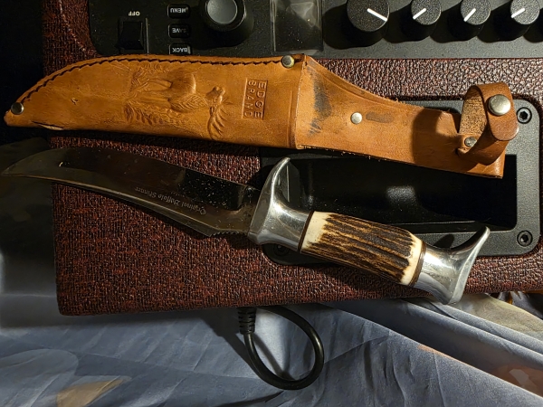 Vintage 1950's Solingen, Germany Edge Brand Stainless Stag Bone Handle Buffalo Skinner 4.25